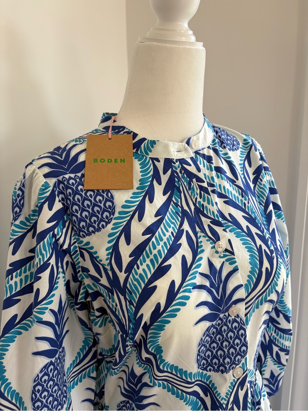 Boden Ava Cotton Midi Dress - blue print - Picture 2 of 5